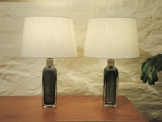 Vintage Pair Orrefors Crystal Table Lamps By Carl Fagerlund Rd 1406 Signed C1970