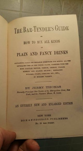 RARE VINTAGE EDITION 1887 JERRY THOMAS BARTENDERS GUIDE Dick & Fitz. 7