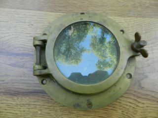 Vintage Brass Ships Porthole With Screen 6 1/2 " Glass Antique Nautical