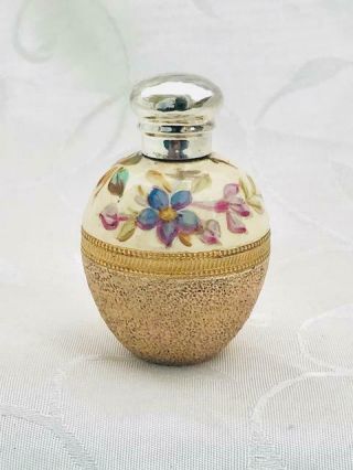 Antique Porcelain Perfume Scent Bottle Silver Lid Cs&fs Chester 1933