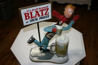 Blatz Beer Vintage 1950s Ice Skater Figure 3d Metal Advertising Sign Bartop