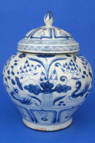 Antique Hand Painted Tin - Glazed Ducks Large Lidded Earthenware Jar Chinese/delft