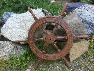 Great Vintage Rustic Wooden Ships Boats Steering Wheel Nautical Decor