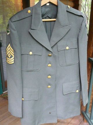 Vintage Us Army Master Sergeant Dress Coat Tunic W/ Sleeve Patches Size 37r