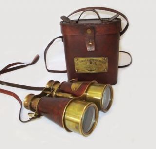 Nautical Vintage Binocular With Brown Leather Case Sailor London Distant View