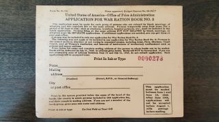 Application For War Ration Book No.  3 -
