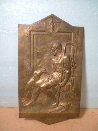 Antique - - Solid Bronze 1896 Wall Plaque Ulysses And His Dog Argos 18 " X 10  W