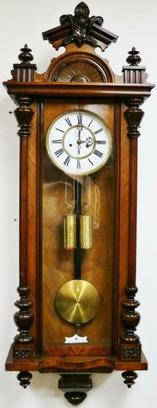 Antique Carved Walnut Twin Weight Regulator 8 Day Striking Vienna Wall Clock