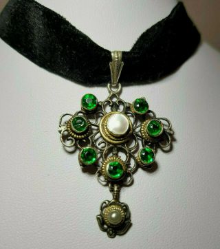 Georgian Antique 18th C Pendant Sterling Silver Foiled Glass Paste Coque Pearl