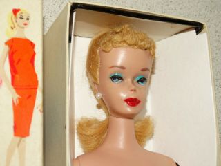 Barbie: VINTAGE Blonde 1960 4 PONYTAIL BARBIE Doll w/BOX 3