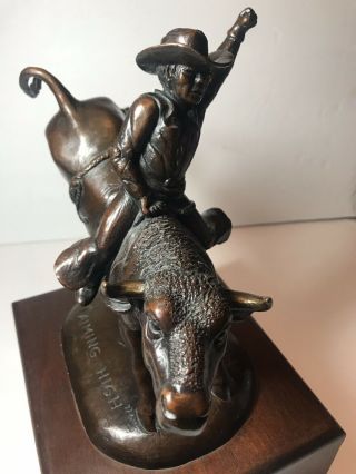 RARE BILLY SAATHOFF BRONZE MERRILL LYNCH Western Bull Rider Statue Metal Cowboy 10