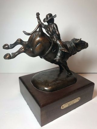 Rare Billy Saathoff Bronze Merrill Lynch Western Bull Rider Statue Metal Cowboy