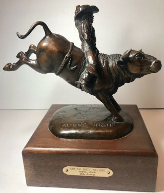 RARE BILLY SAATHOFF BRONZE MERRILL LYNCH Western Bull Rider Statue Metal Cowboy 2