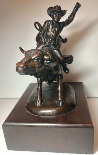 RARE BILLY SAATHOFF BRONZE MERRILL LYNCH Western Bull Rider Statue Metal Cowboy 3