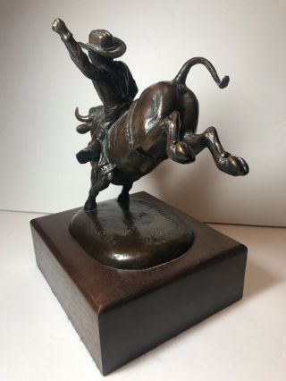 RARE BILLY SAATHOFF BRONZE MERRILL LYNCH Western Bull Rider Statue Metal Cowboy 6