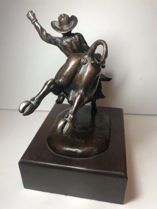 RARE BILLY SAATHOFF BRONZE MERRILL LYNCH Western Bull Rider Statue Metal Cowboy 7