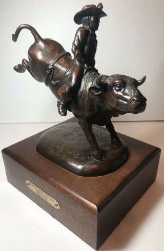RARE BILLY SAATHOFF BRONZE MERRILL LYNCH Western Bull Rider Statue Metal Cowboy 9