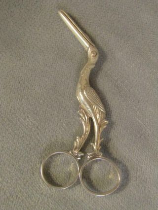 Rare English Sterling Silver Ribbon Puller / Stork Umbilical Cord Scissors 1842
