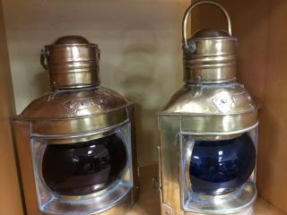 Vintage Authentic Vintage Port Starboard Brass Copper Glass Globe Lamps Lanterns
