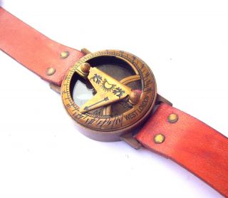 Vintage Style Nautical Brass Sundial Compass Wrist Watch