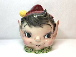 Vintage Lefton Elf Pixie Cookie Jar Woodland Esd Japan 5701 Ceramic 50s Kitchen