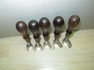 5 VTG rosewood C S Osborne Leather tools Strap end punches cutters Large 12