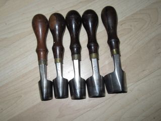 5 VTG rosewood C S Osborne Leather tools Strap end punches cutters Large 7