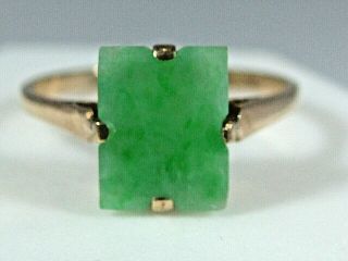 Stunning Antique Art Deco 9ct Yellow Gold Jade Plaque Ring Circa 1930 