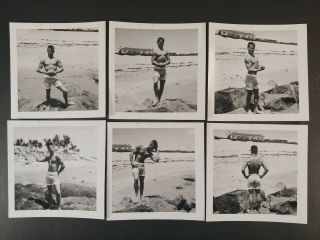 Vtg 60s Young Man Bodybuilder On Beach Tight Shorts Photos Beefcake Bulge Gay
