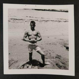 Vtg 60s Young Man Bodybuilder on Beach Tight Shorts Photos Beefcake Bulge Gay 3