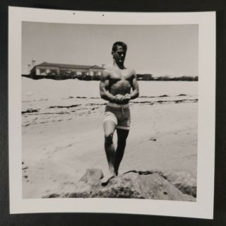 Vtg 60s Young Man Bodybuilder on Beach Tight Shorts Photos Beefcake Bulge Gay 4