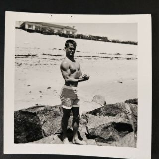 Vtg 60s Young Man Bodybuilder on Beach Tight Shorts Photos Beefcake Bulge Gay 5