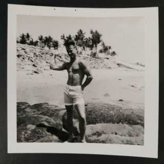Vtg 60s Young Man Bodybuilder on Beach Tight Shorts Photos Beefcake Bulge Gay 6