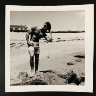 Vtg 60s Young Man Bodybuilder on Beach Tight Shorts Photos Beefcake Bulge Gay 8