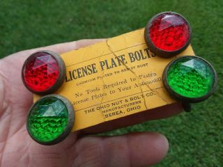 Vintage Glass Reflectors & Card Harley Indian Knucklehead License Plate Tag Wow