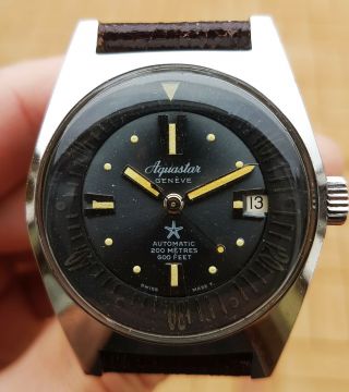 Aquastar Geneve 63 - 1960s Vintage Dive Watch - Ref 1701 - Inner Rotating Bezel