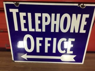 Vintage 1930’s Heavy Porcelain “cobalt Blue & White Telephone - Office Sign