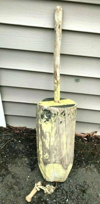 Vintage Wooden Maine Lobster Trap Buoy - Worn & Weathered