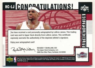 LEBRON JAMES 2004/05 UPPER DECK HARDCOURT HARDWOOD COMMEMORATIVES AUTO SP RARE 2