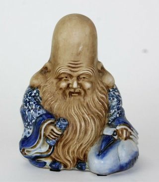 Vtg Chinese Export Famille Verte Porcelain Blue & White Wise Man Statue Nr Gtf