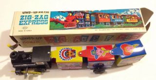 Vintage Tin Litho Zig Zag Comic Express Wind Up Train Korea Box