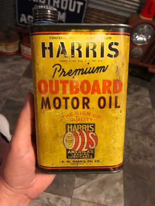 Vintage Harris Outboard Motor Oil Can Great Graphics Ultra Rare Flat Quart