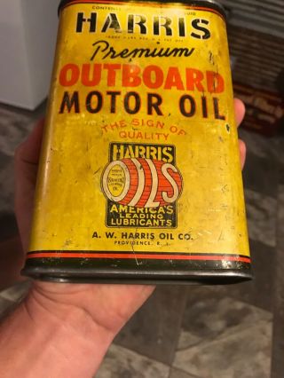 Vintage Harris Outboard Motor Oil Can Great Graphics Ultra Rare Flat Quart 8
