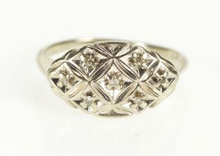 14k Ornate Oval Diamond Checkered Cluster Fashion Ring Size 6.  25 White Gold 60