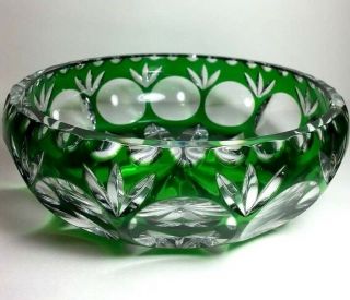 Vintage Nachtmann Germany Bamberg Emerald Green Cut To Clear Crystal Bowl Dish