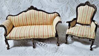 Bespaq Dollhouse Miniatures Couch Sofa Arm Chair Victorian Furniture