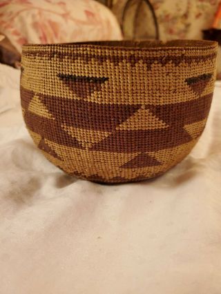 Antique Native American Hupa or Yurak Indian Early Basket Lovely Pattern 4