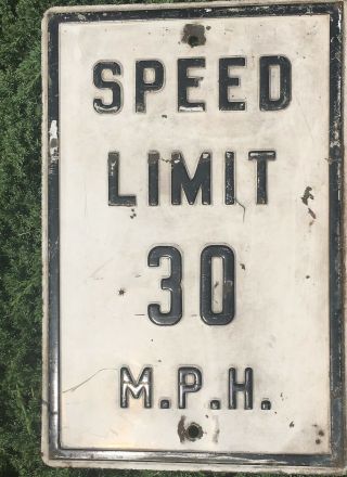 Unique & Vintage 12” X 24 Embossed 30 M.  P.  H.  Road Speed Sign