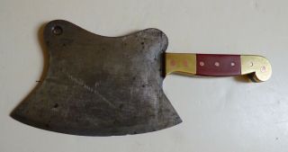 ° Rare Antique German Brass - Bolstered Meat Cleaver/Butcher Knife w/Wood ca.  1860 2