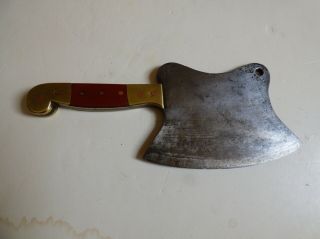 ° Rare Antique German Brass - Bolstered Meat Cleaver/Butcher Knife w/Wood ca.  1860 3